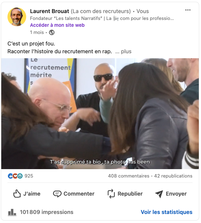 partage linkedin du clip recrutement